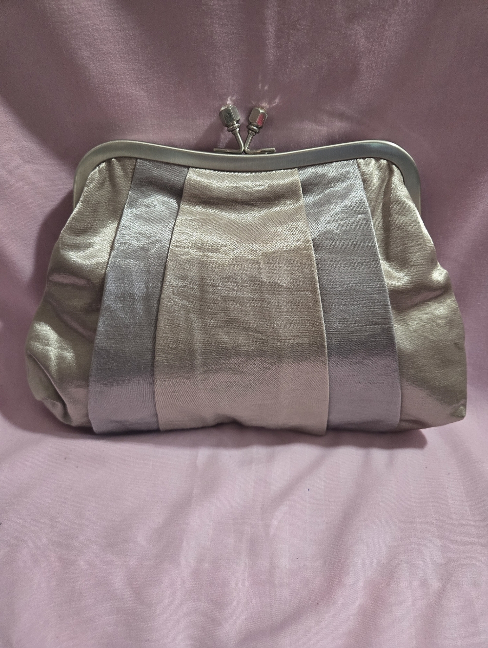 Bath & Body Works Metallic Kiss Lock Pleated Clutch Bag - Champagne